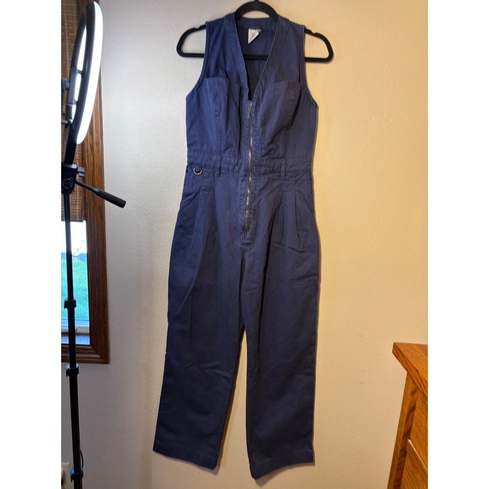 SUK Workwear Yard Suit Short Body Navy Blue Sleeveless Utility Jumpsuit Size 6
